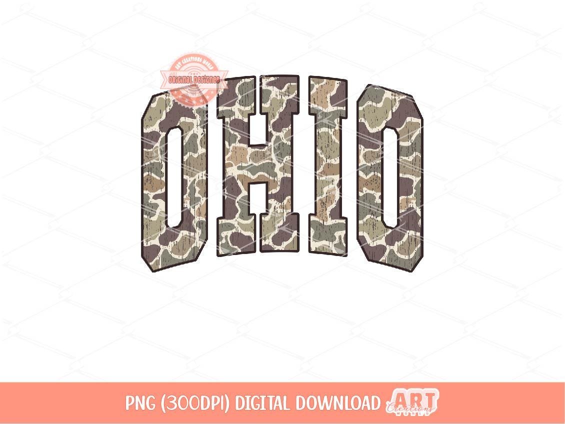 Ohio Grunge Camo PNG, Distressed Camouflage Varsity OH State Shirt Design