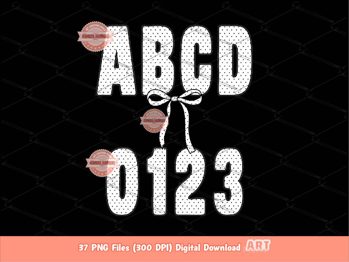 Polka Dot Alphabet PNG, Trendy Black and White Letters & Numbers Clipart (Digital Download)