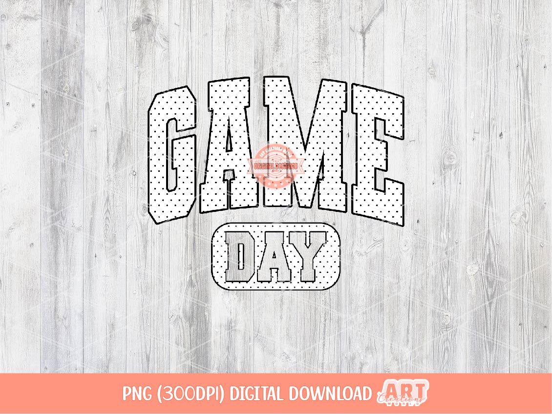 Game Day Polka Dot PNG, Retro Varsity Sports Shirt Sublimation Design, Baseball Football Mom