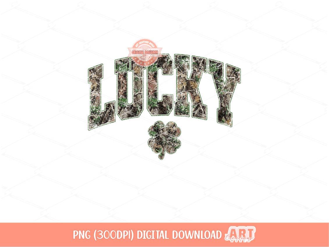 Camo Lucky PNG, St Patricks Day Sublimation Shirt Design, Trendy Distressed Hunting Western