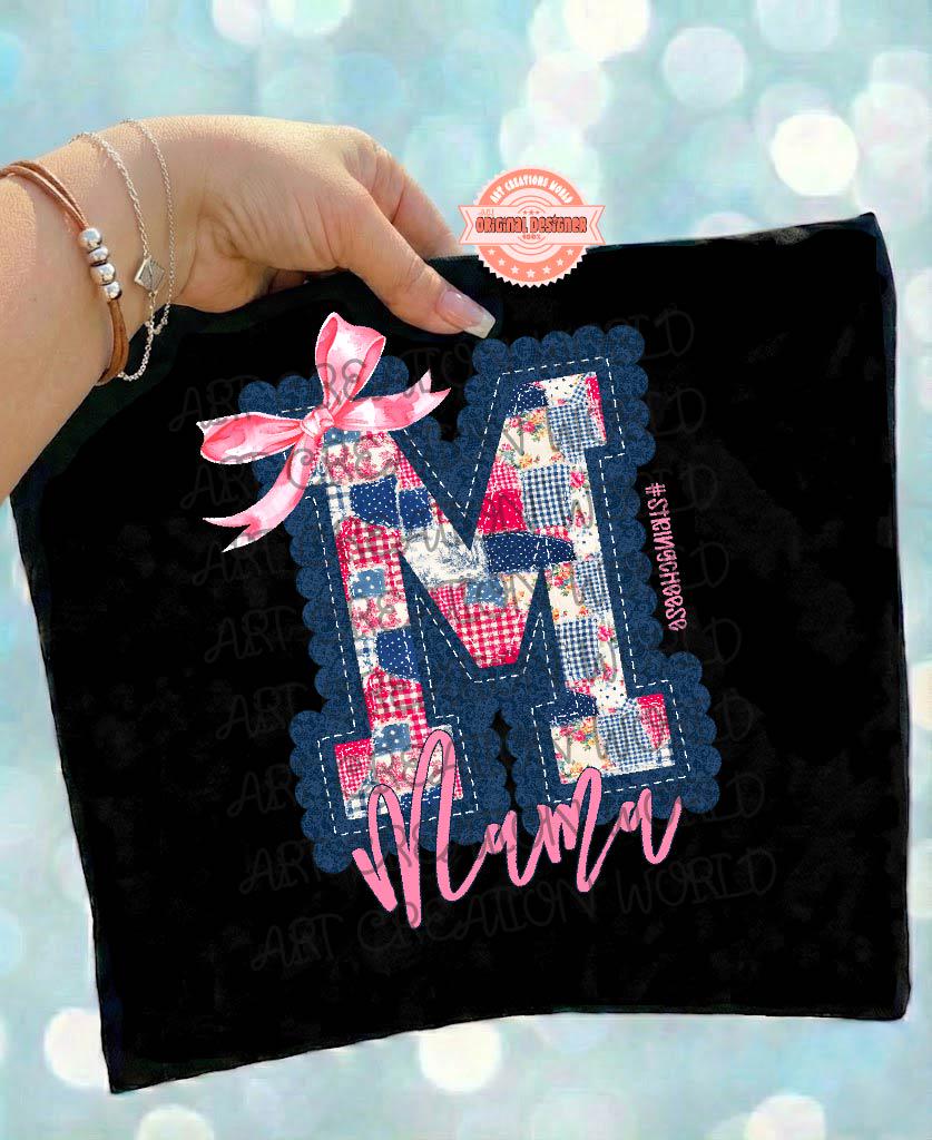 String Cheese Mama PNG, Trendy Patchwork Quilt M Coquette Mothers Days Shirt Design Download