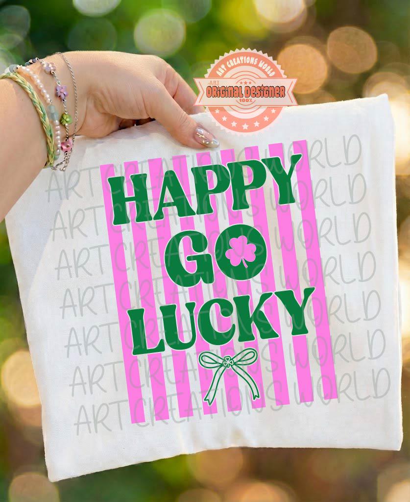 Happy Go Lucky PNG, Trendy Preppy St Patricks Day Sublimation Shirt Design