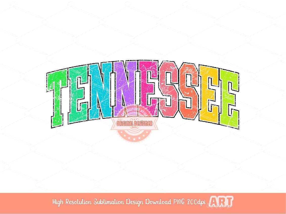 Distressed Tennessee PNG, Grunge Colorful Varsity Sublimation shirt Design (Digital Download)