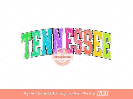Distressed Tennessee PNG, Grunge Colorful Varsity Sublimation shirt Design (Digital Download)
