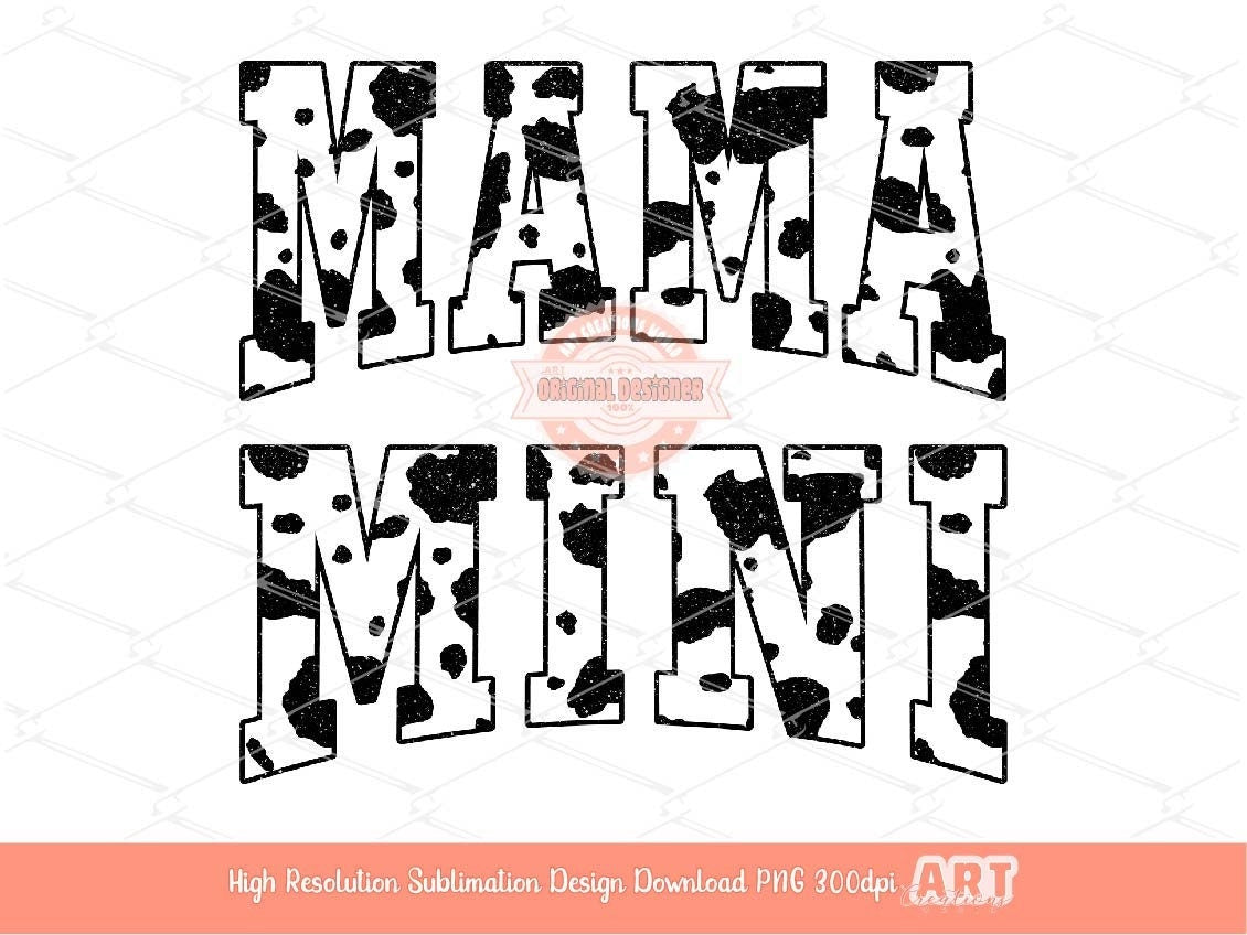 Mama Mini Glitter Cow Print PNG, Matching Western Mom Sublimation Shirt Design (Digital Download)