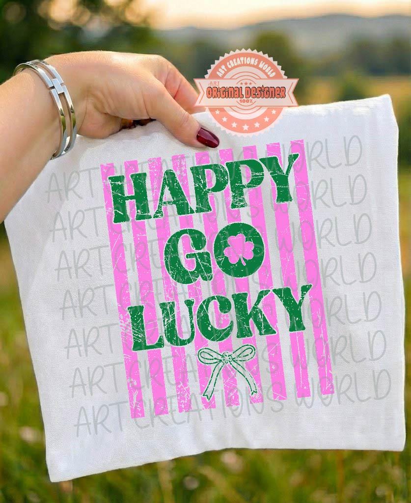 Happy Go Lucky PNG, Trendy Preppy St Patricks Day Sublimation Shirt Design