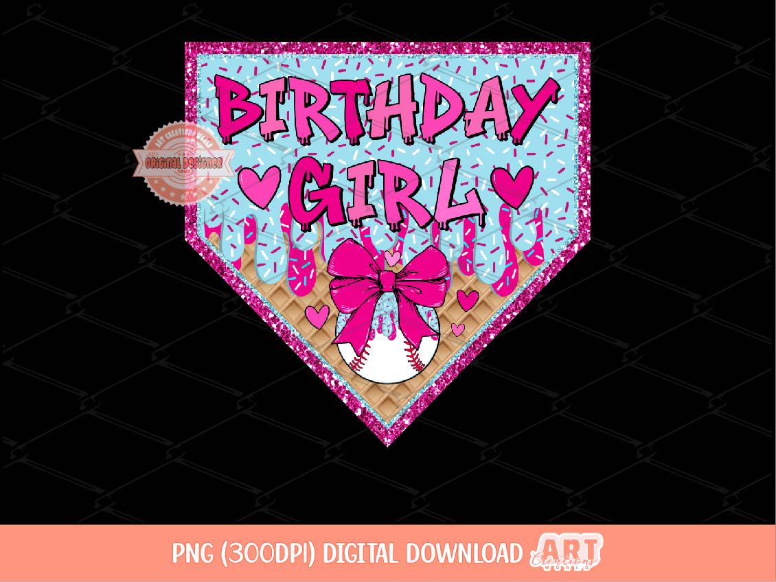 Birthday Girl Drip Home Plate PNG, Coquette Bday Girls Baseball Shirt Design (Digital Download)