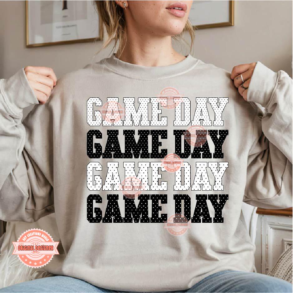 Game Day Polka Dots Stacked PNG, Trendy Baseball Sublimation Shirt Design (Digital Download)