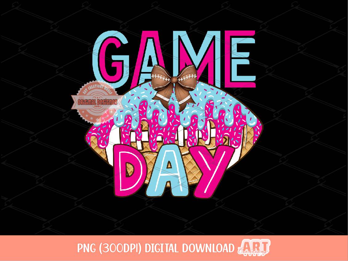 Game Day Football PNG, Drip Ice Cream Football Bow Coquette Sublimation Girly Shirt Design