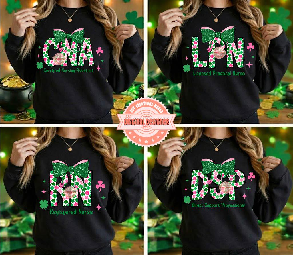Nurse St Patricks Day Png Bundle, Coquette DSP LPN Cna RN Sublimation Shirt Design