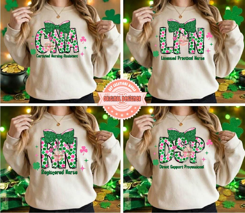 Nurse St Patricks Day Png Bundle, Coquette DSP LPN Cna RN Sublimation Shirt Design
