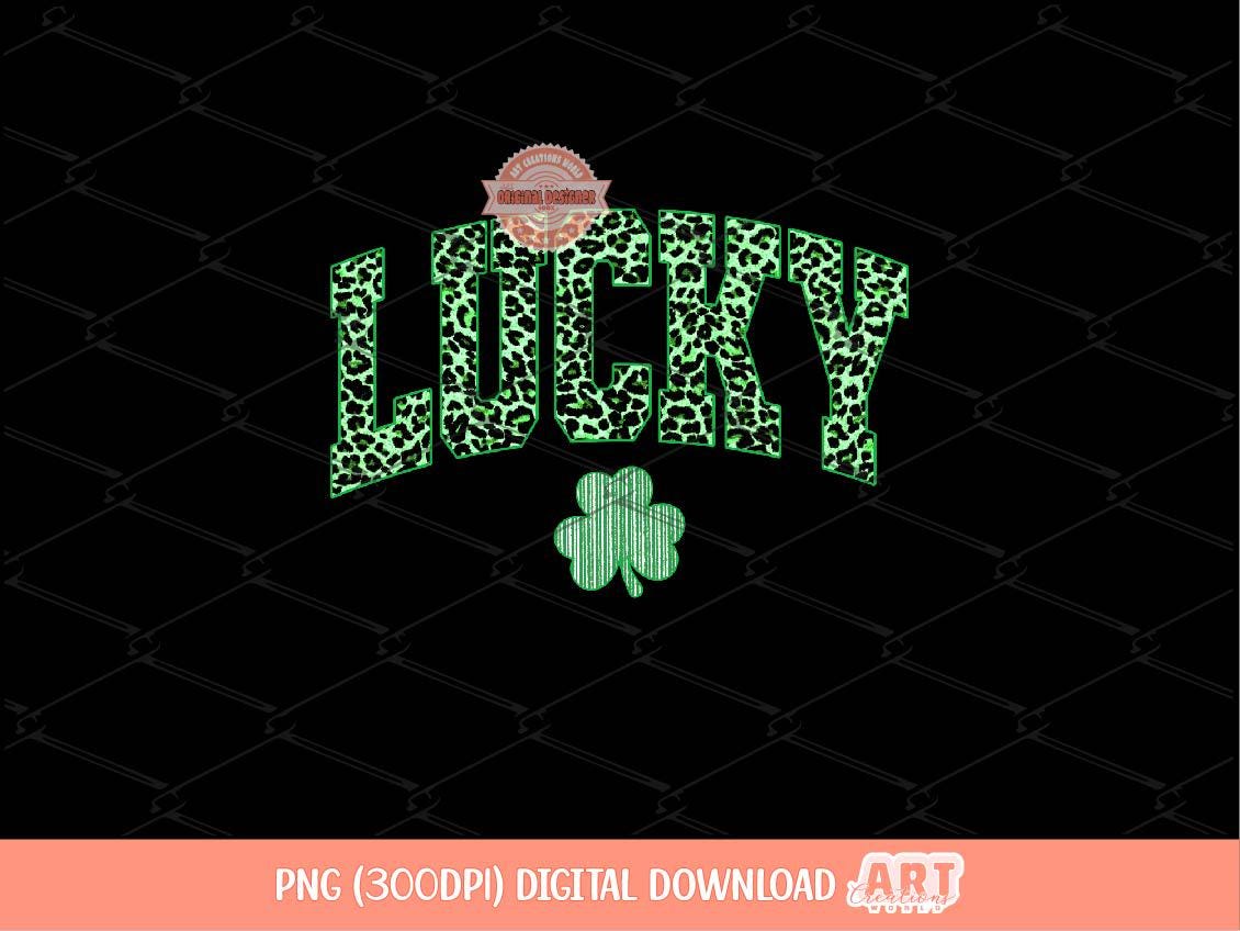 Lucky PNG, St Patricks Day Sublimation Shirt Design, Green Leopard Print Shamrock, Distressed Retro