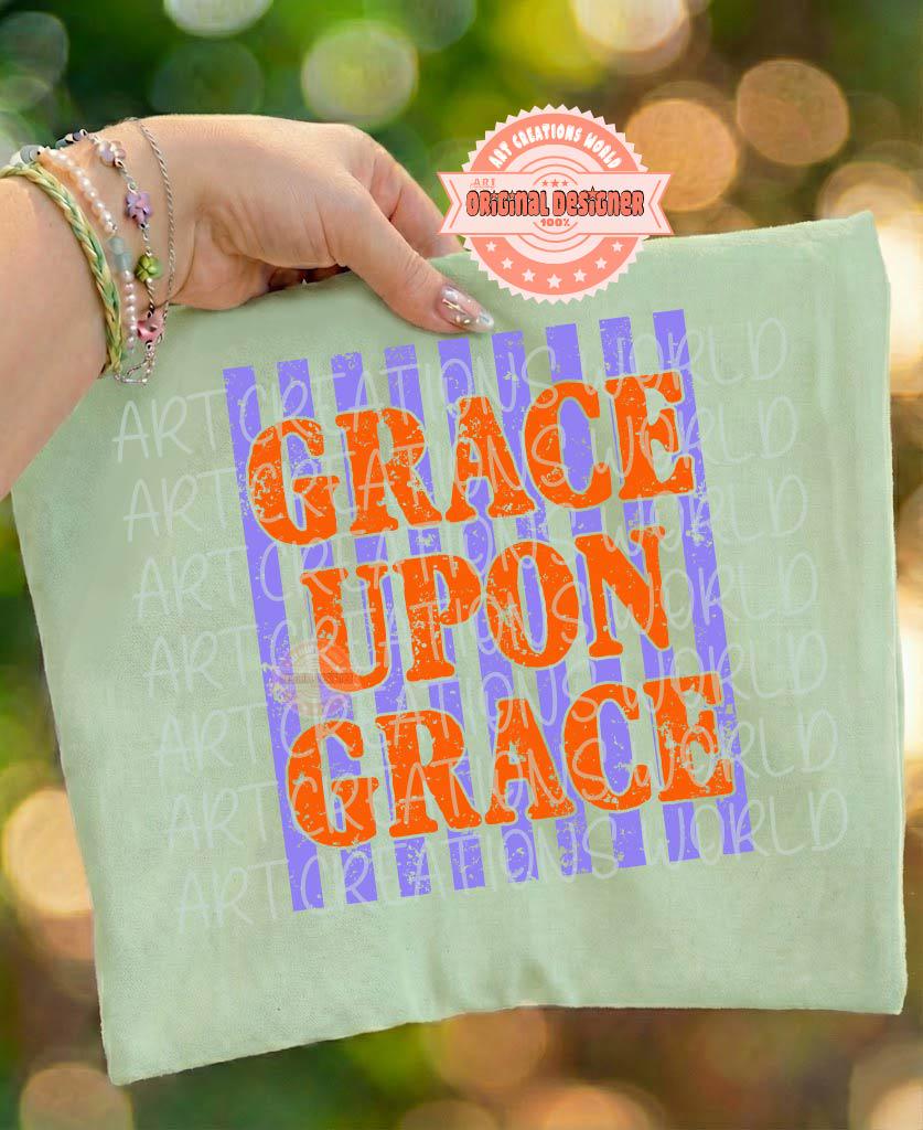 Grace Upon Grace PNG, Trendy Striped Christian Sublimation Design, Retro Distressed Faith Shirt Print