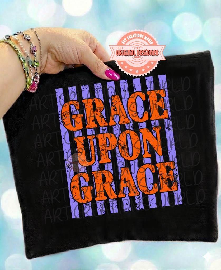 Grace Upon Grace PNG, Trendy Striped Christian Sublimation Design, Retro Distressed Faith Shirt Print