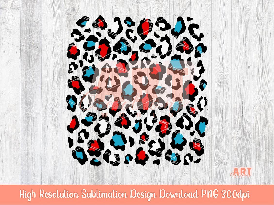 Red White Blue Leopard Print PNG, Patriotic Sublimation Background Clipart (Digital Download)