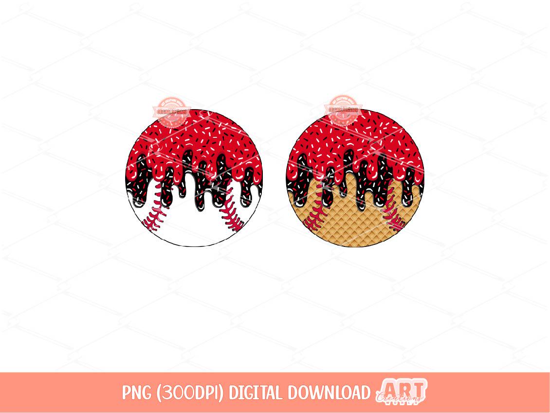 Drip Baseball PNG, Red & Black Ice Cream Waffle Cone Sport Ball Clipart