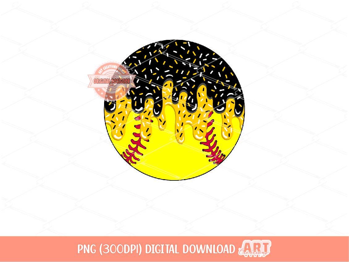 Drip Softball PNG, Black Gold Ice Cream Softball Sublimation Design, Sprinkles Game Day Shirt