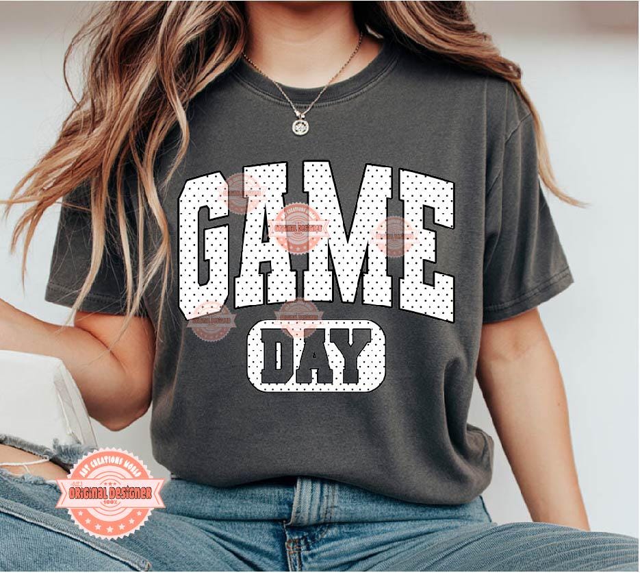 Game Day Polka Dot PNG, Retro Varsity Sports Shirt Sublimation Design, Baseball Football Mom