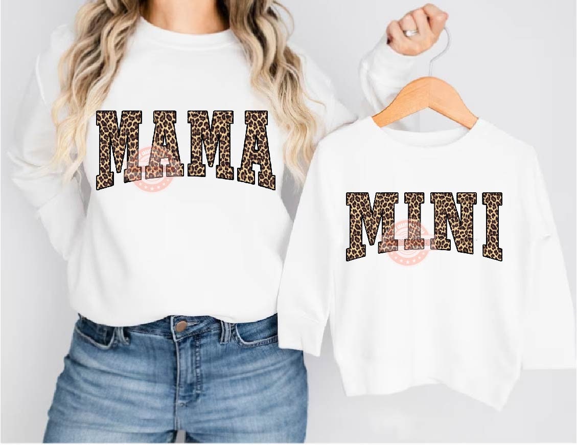 Mama Mini Leopard PNG, Matching Mommy & Me Cheetah Print Sublimation Shirt Design