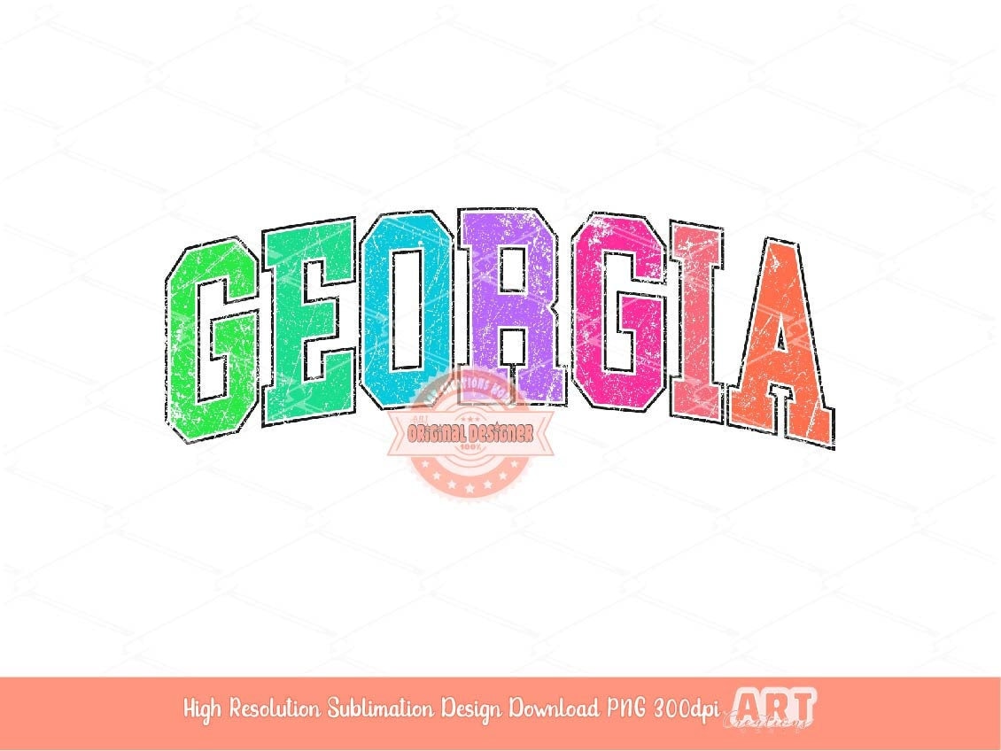 Georgia Neon Grunge PNG, Colorful GA Sublimation T-Shirt Design (Digital Download)