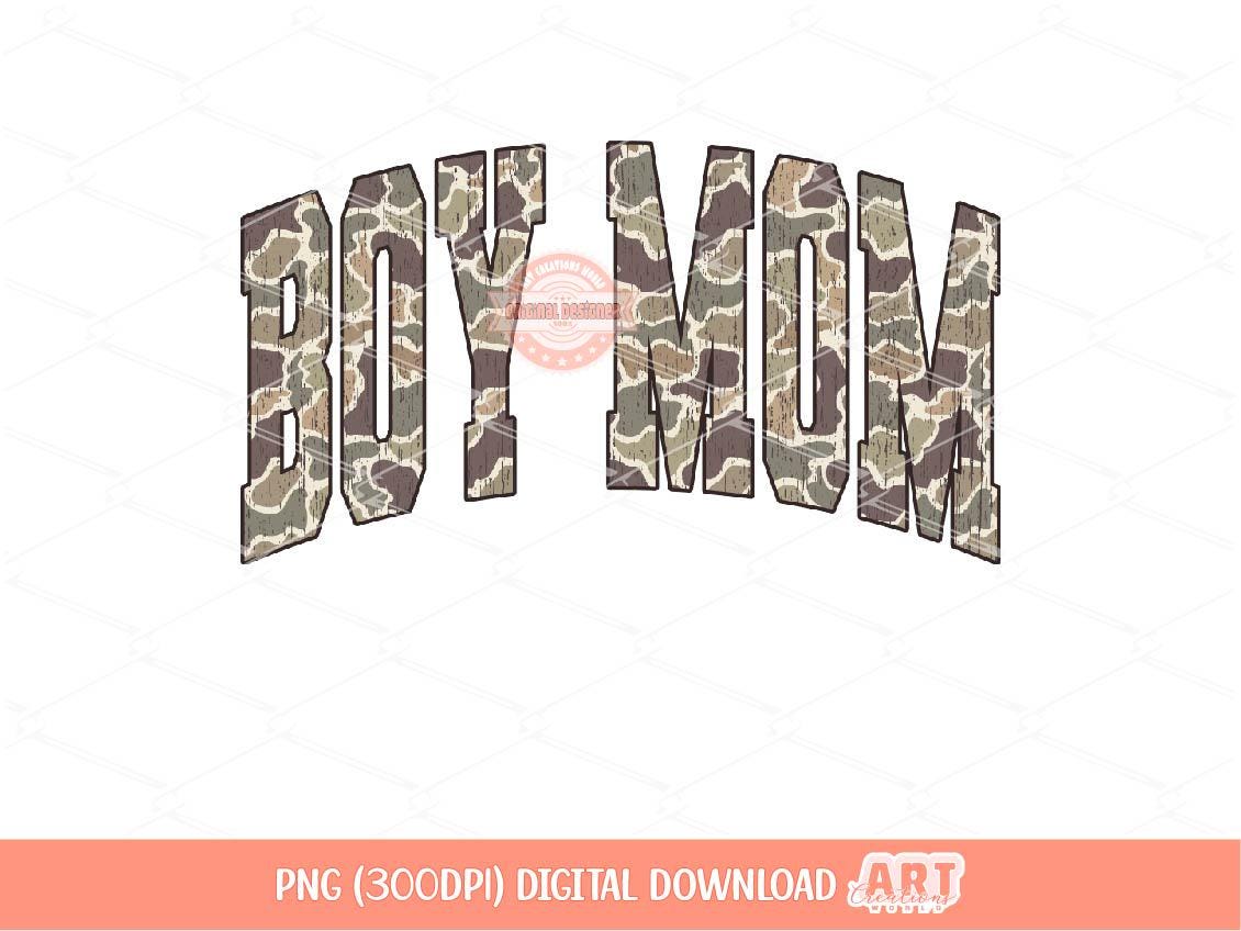 Boy Mom Camo PNG, Distressed Varsity Boy Mama Sublimation Shirt Design