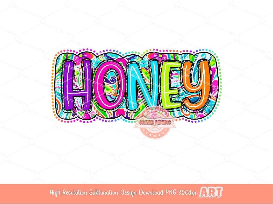Honey Floral PNG, Neon Doodle Sublimation Shirt Design (Digital Download)