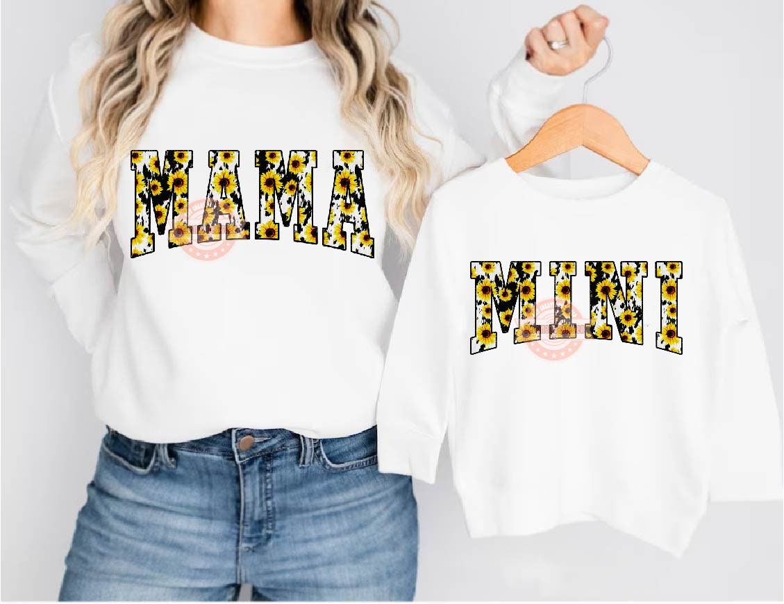 Mama Mini Sunflower Cow Print PNG, Matching Mommy and me Western Shirt Design