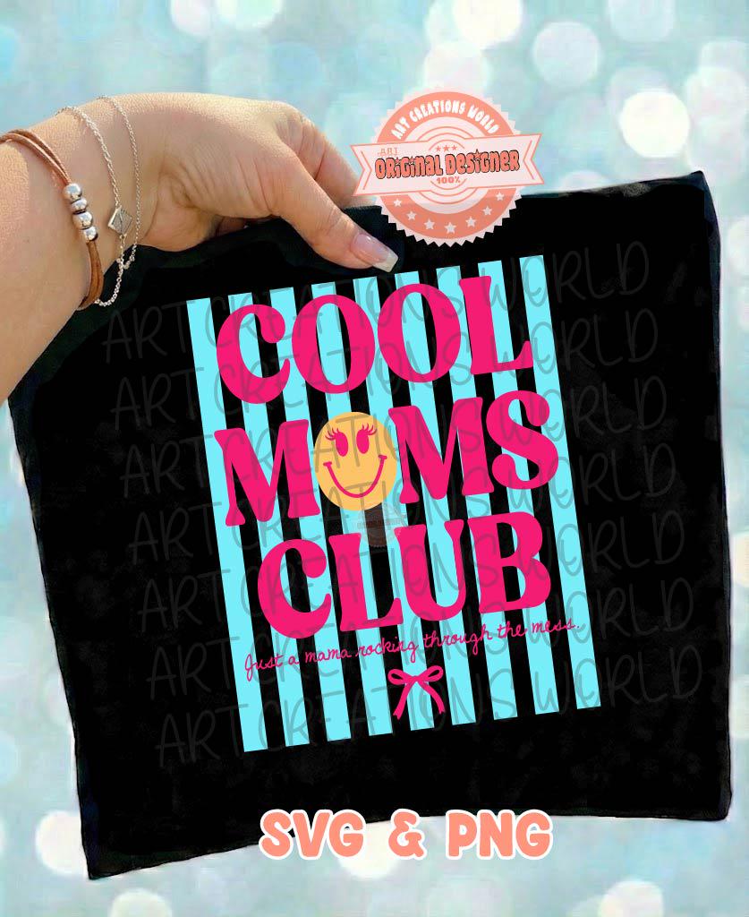Moms Club SVG PNG, Retro Trendy Striped Mama Shirt Design