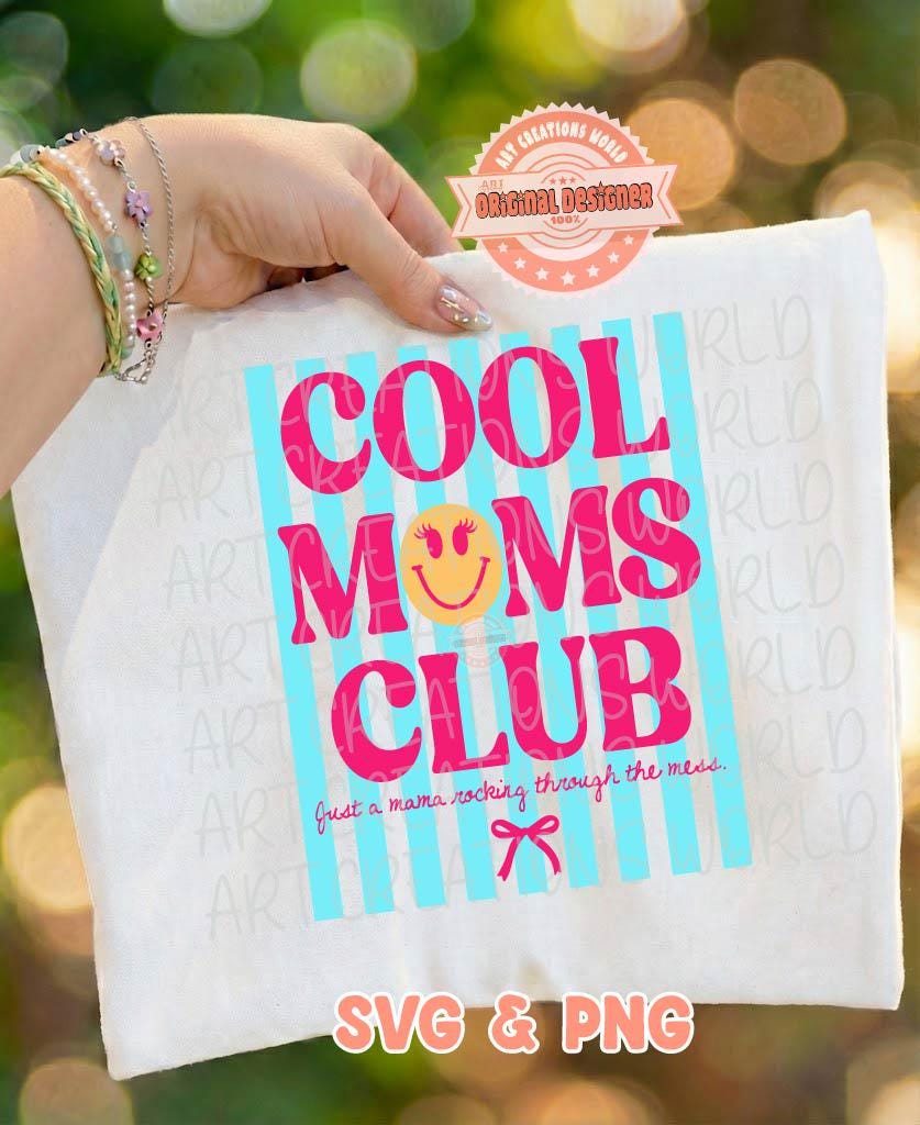 Moms Club SVG PNG, Retro Trendy Striped Mama Shirt Design