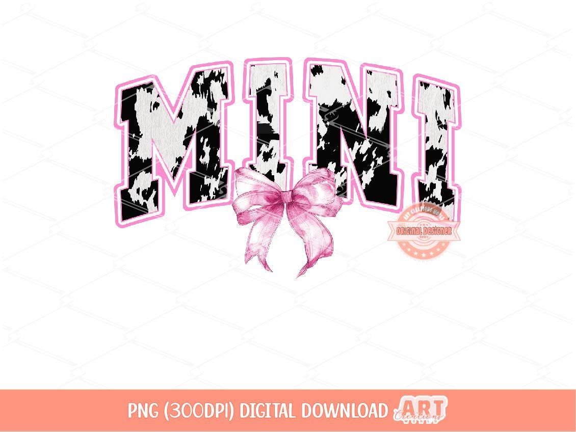 Mini Pink Cow Print PNG, Coquette Bow Western Girl Sublimation Shirt Design (Digital Download)