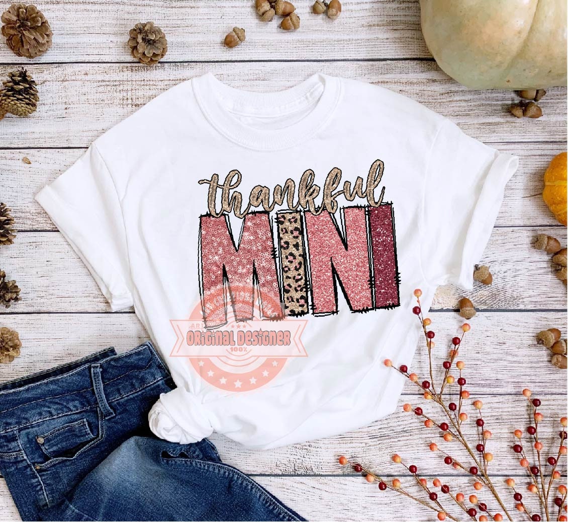 Thankful Mini PNG, Leopard Thanksgiving Sublimation Shirt Design (Digital Download)
