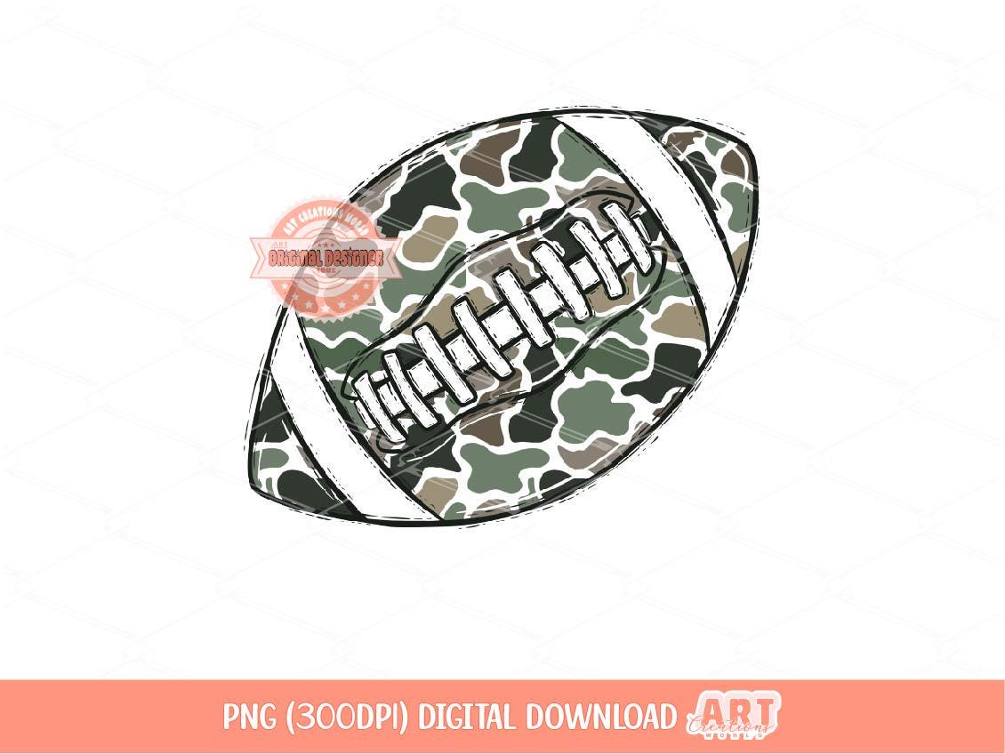 Camo Football PNG, Hand Drawn Hunting Football Season Sublimation Shirt Design (Digital Download)