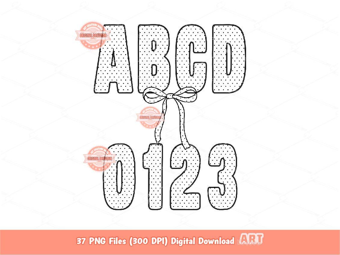 Polka Dot Alphabet PNG, Trendy Black and White Letters & Numbers Clipart (Digital Download)