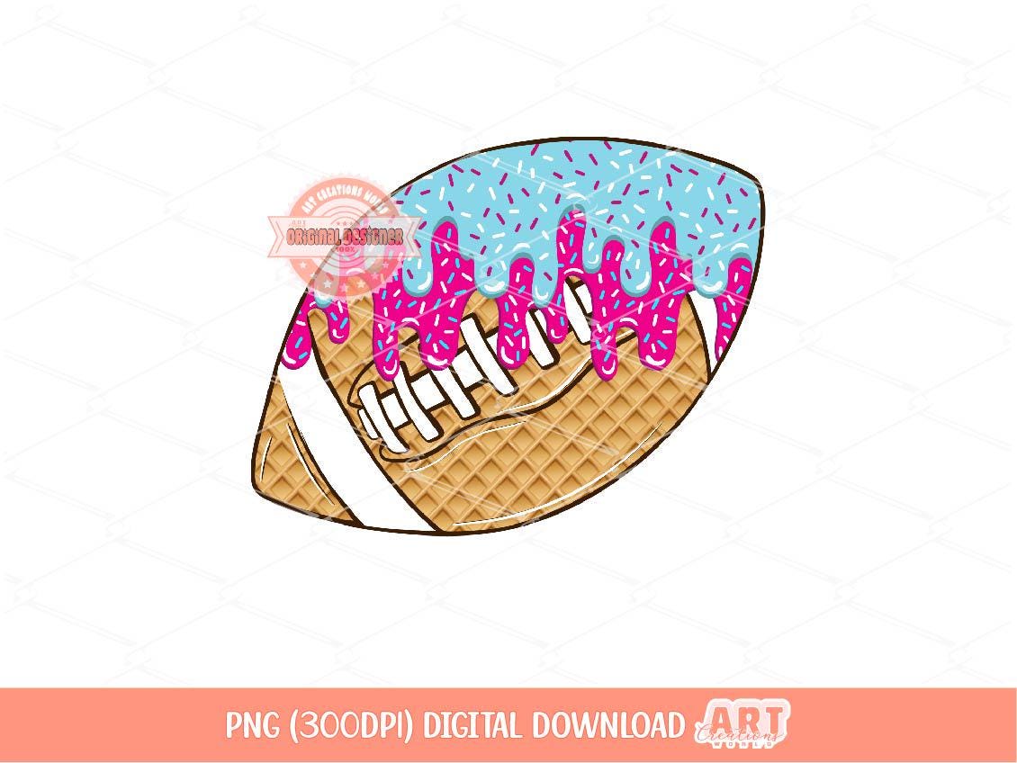 Drip Football PNG, Drippy Pink Blue Ice Cream Waffle Cone Football Game Day Clipart