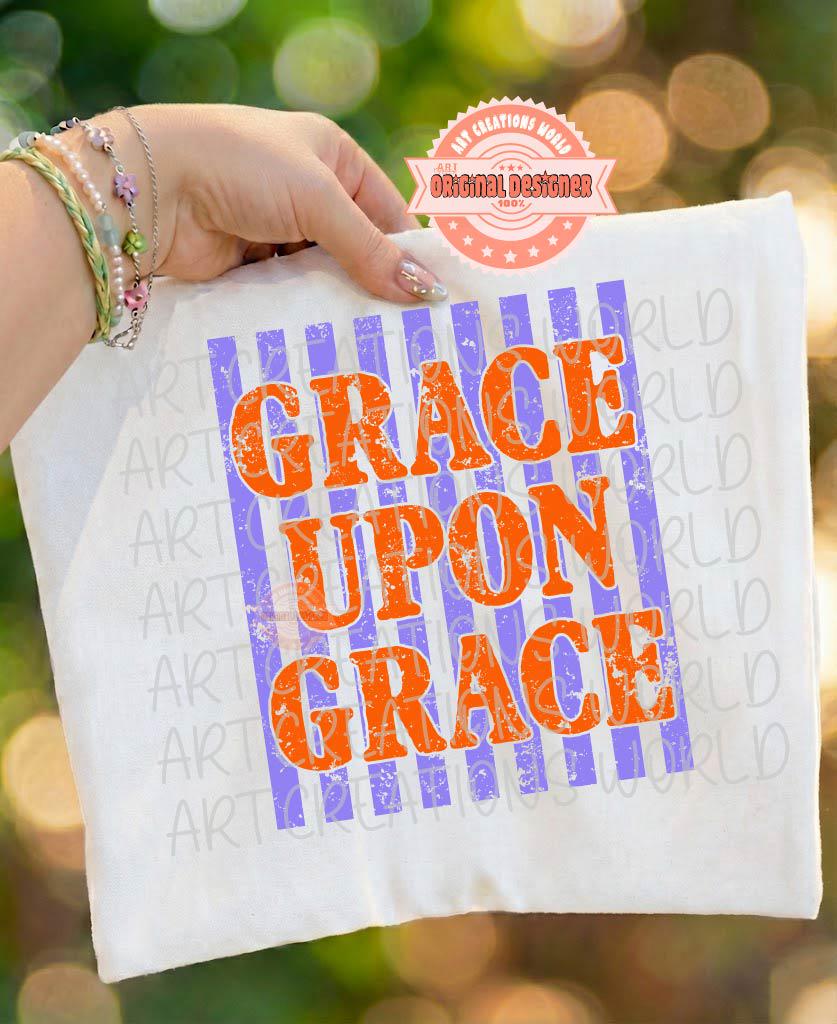 Grace Upon Grace PNG, Trendy Striped Christian Sublimation Design, Retro Distressed Faith Shirt Print
