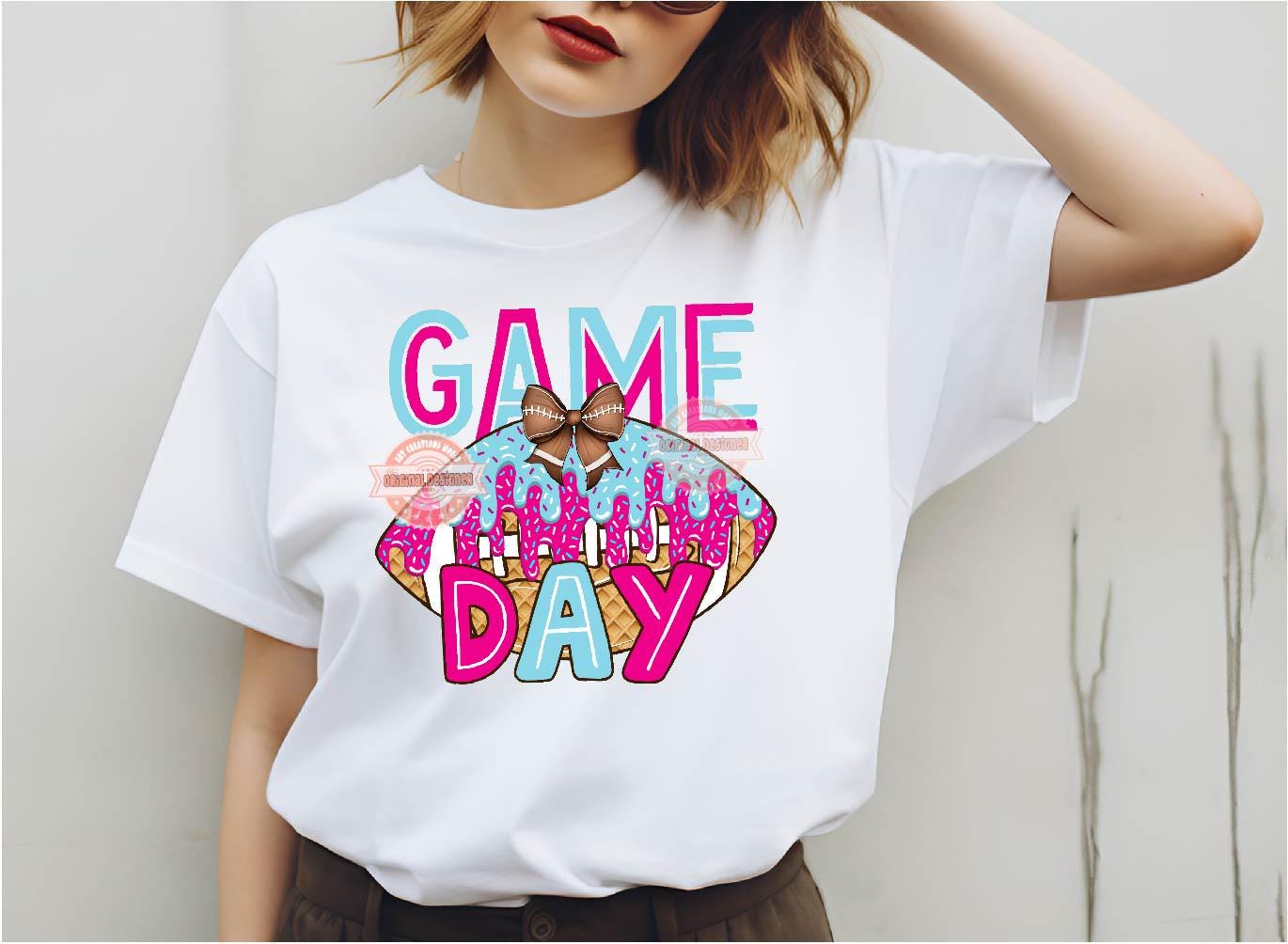 Game Day Football PNG, Drip Ice Cream Football Bow Coquette Sublimation Girly Shirt Design