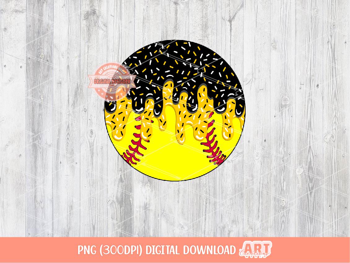 Drip Softball PNG, Black Gold Ice Cream Softball Sublimation Design, Sprinkles Game Day Shirt