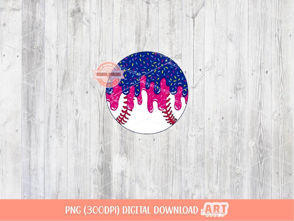 Blue Pink Drip Baseball PNG, Sweet Ice Cream Waffle Cone Sports Ball Clipart