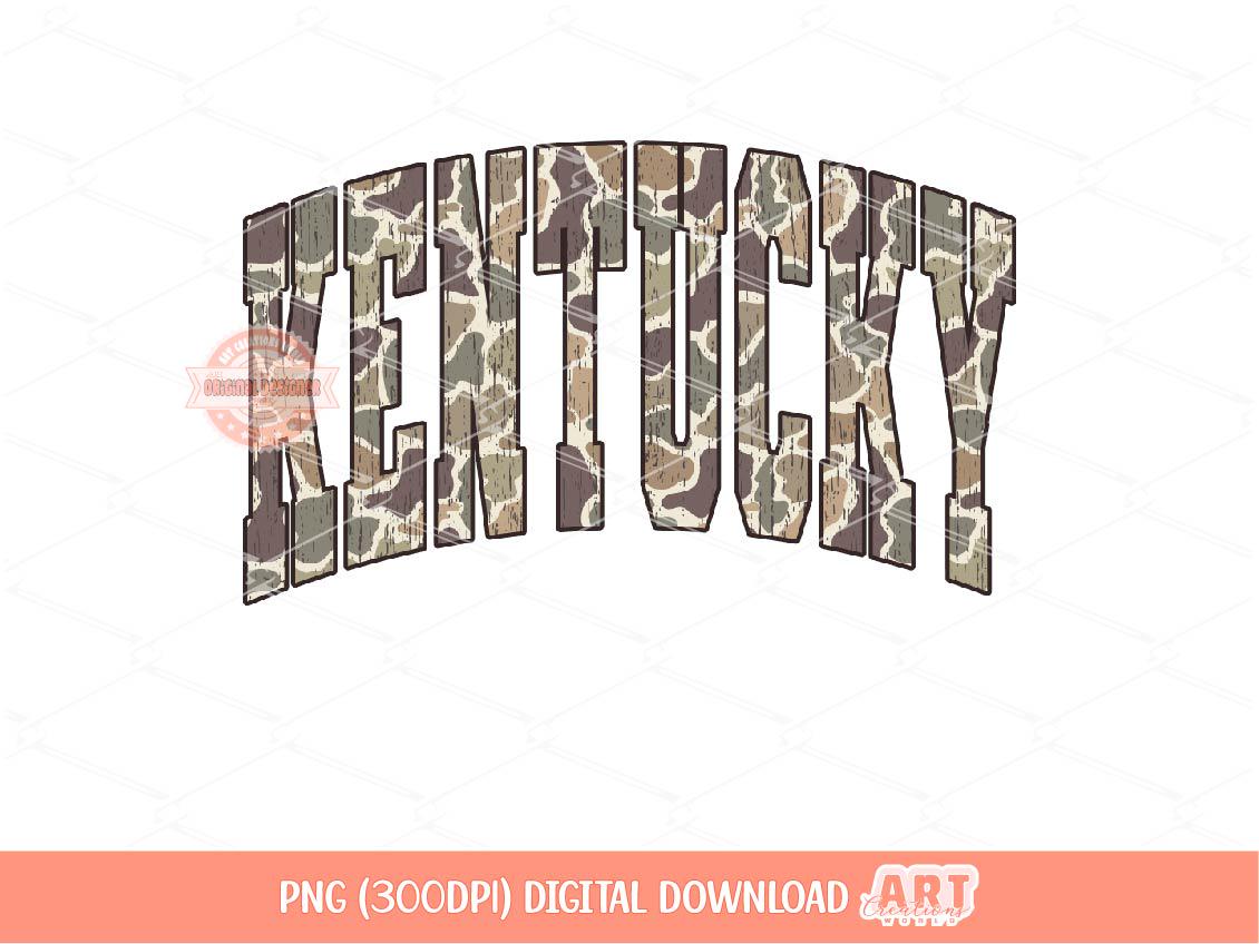 Kentucky Grunge Camo PNG, Distressed Varsity Camouflage KY State Sublimation Shirt Design