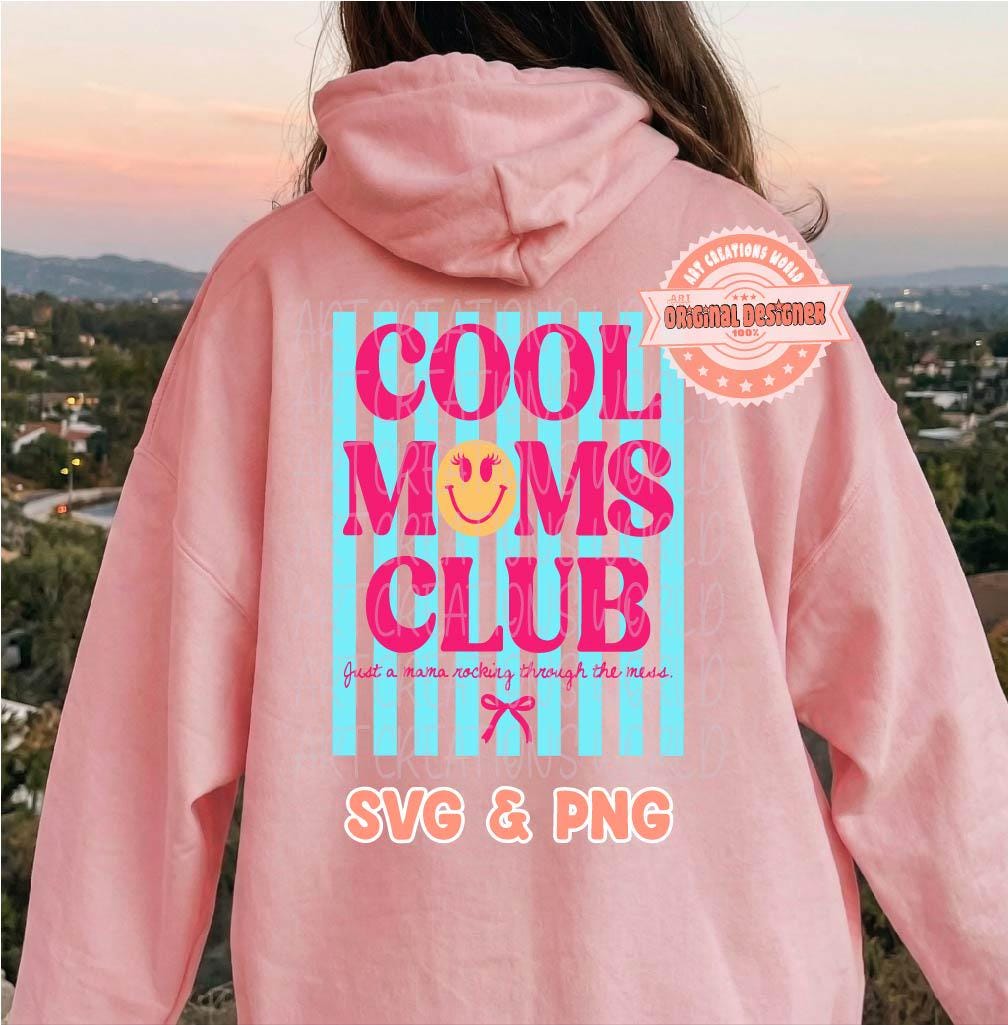 Moms Club SVG PNG, Retro Trendy Striped Mama Shirt Design