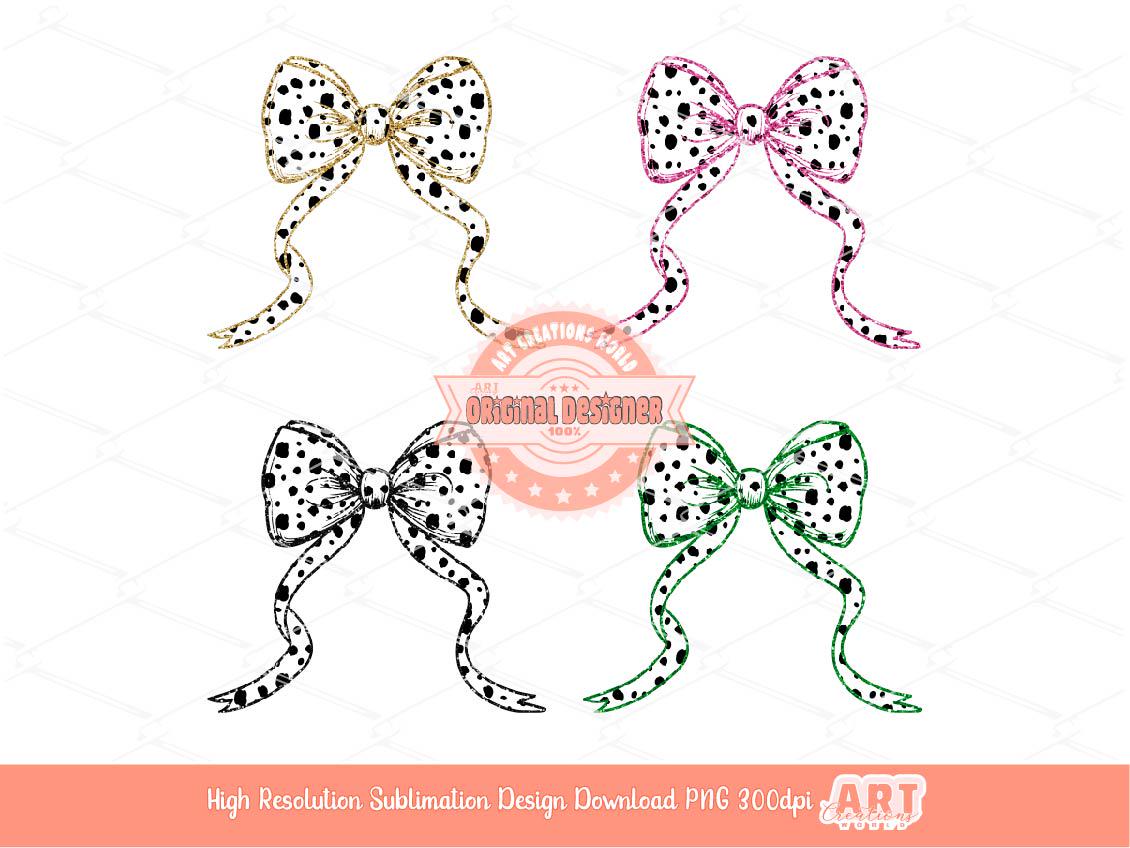 Dalmatian Bow PNG Bundle, Gold pink green glitter Coquette Bows Clipart
