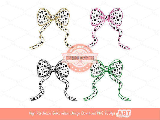 Dalmatian Bow PNG Bundle, Gold pink green glitter Coquette Bows Clipart