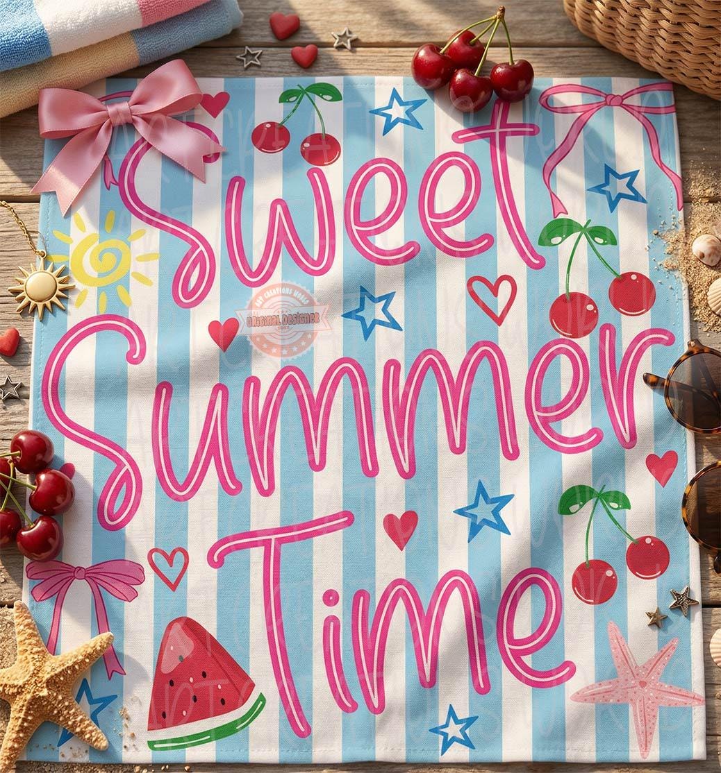 Sweet Summer Time PNG, Striped Summer Sublimation Design, Preppy Beach Vacation Shirt File