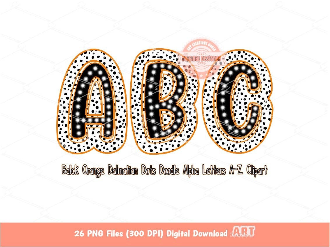 Dalmatian Doodle Alpha PNG, Black Orange Letters Clipart