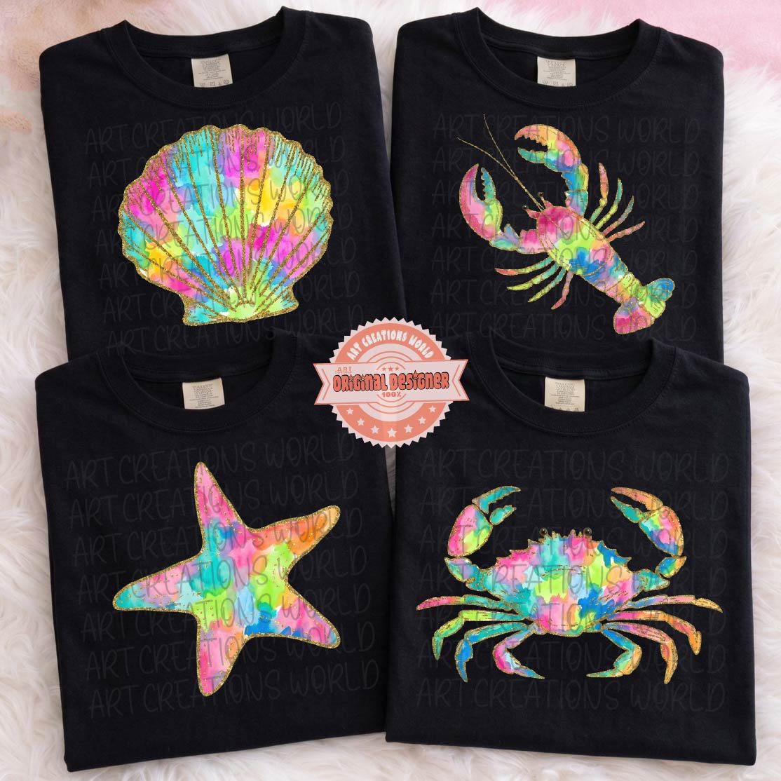 Preppy Summer PNG Bundle, Colorful Coastal Sublimation Designs, Trendy Crab, Starfish, Lobster, Seashell