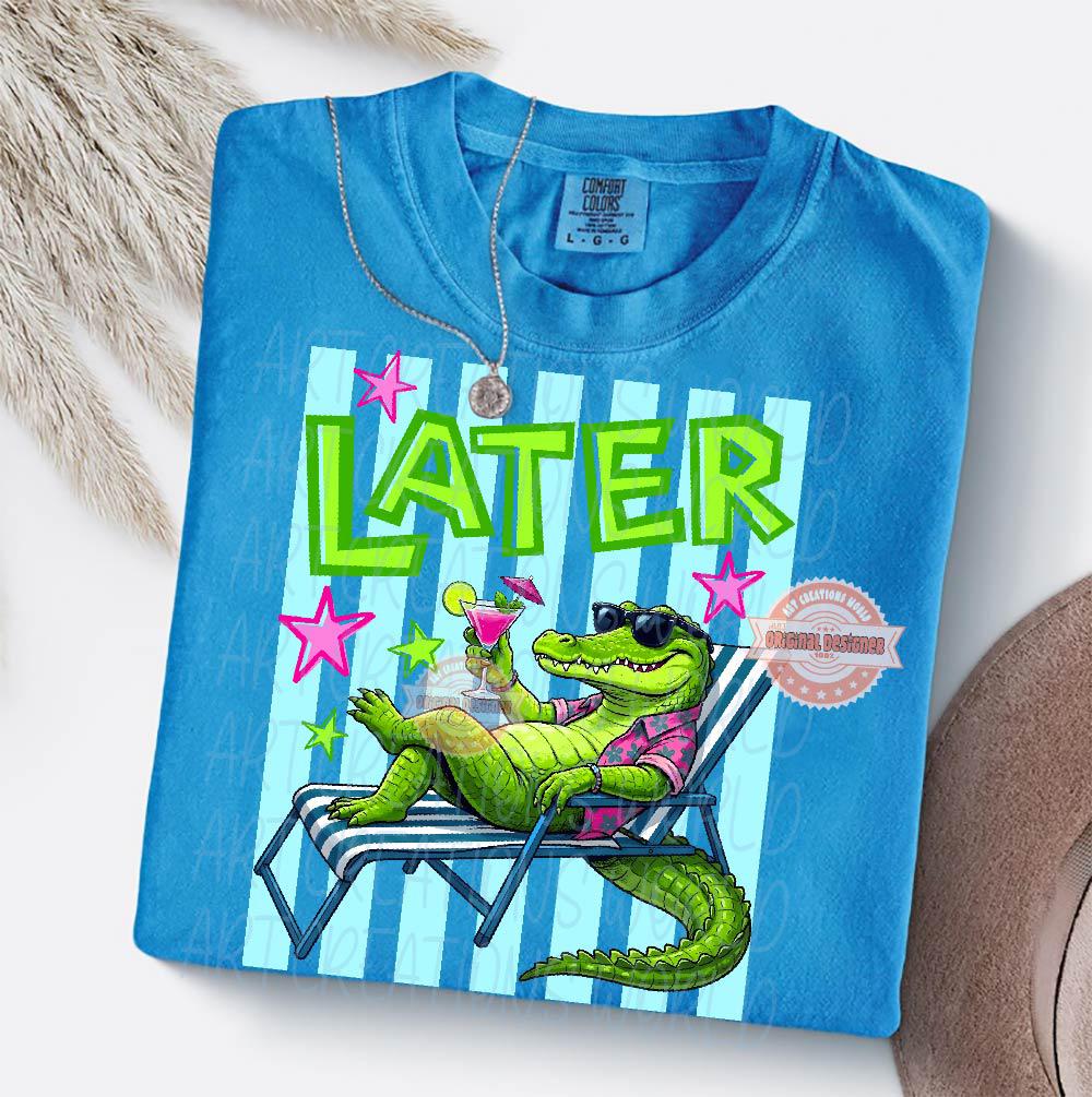 Later Gator Striped PNG, Funny Summer Alligator Sublimation Design, Preppy 90s Beach Vacation Shirt