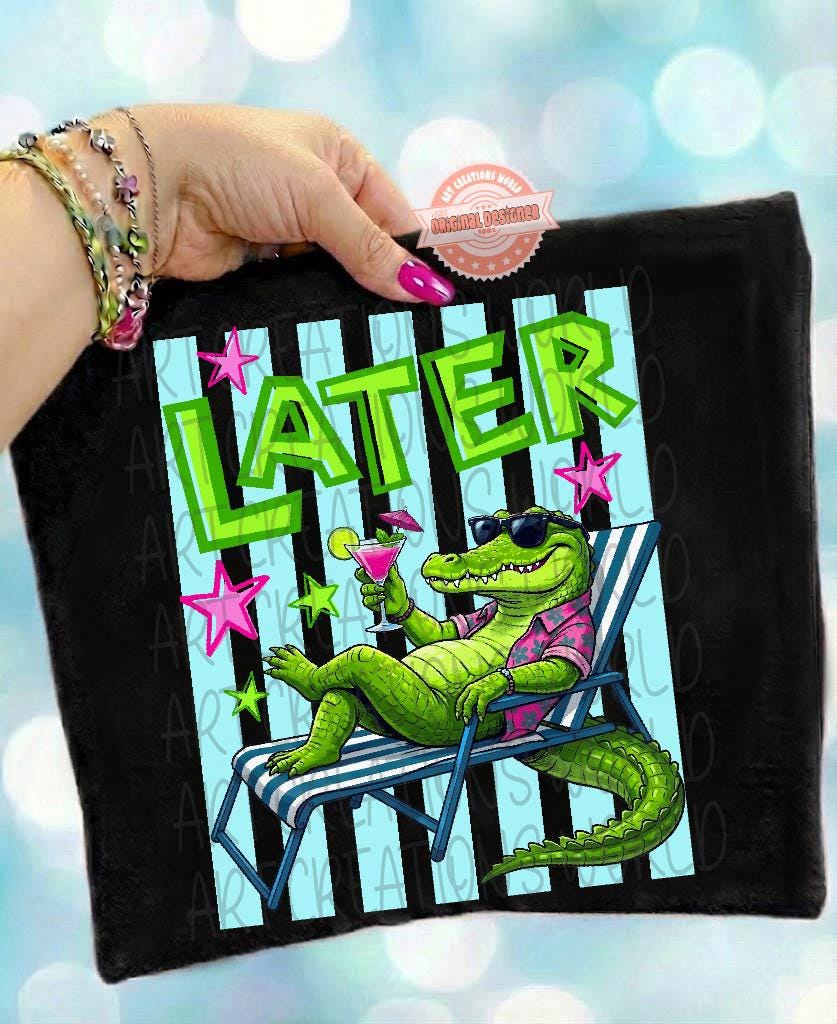Later Gator Striped PNG, Funny Summer Alligator Sublimation Design, Preppy 90s Beach Vacation Shirt
