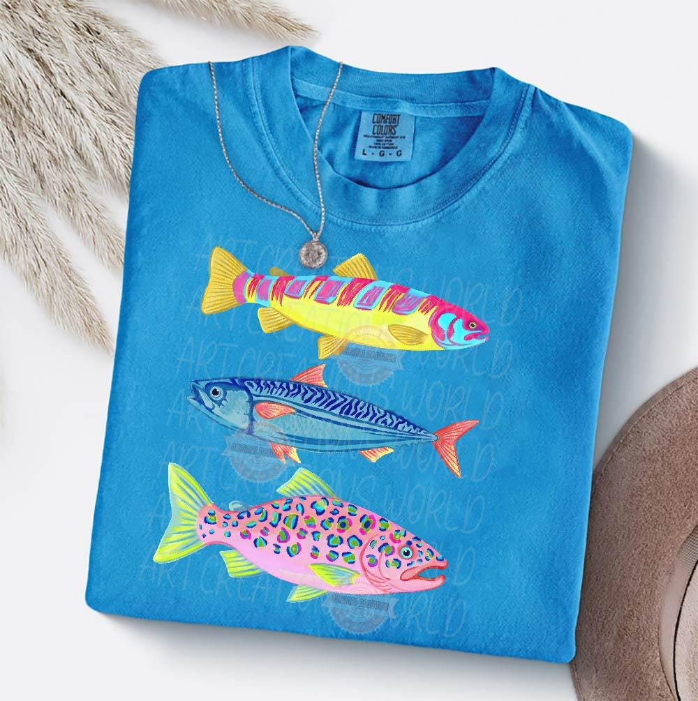 Preppy Fish PNG, Colorful Leopard Bass Coastal Beach Sublimation Design, Neon Fishing Shirt Png