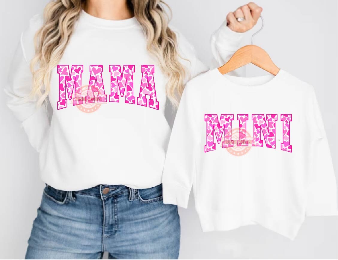 Mama Mini Pink Hearts PNG, Valentine's Day Matching Mommy and me sublimation shirt Design