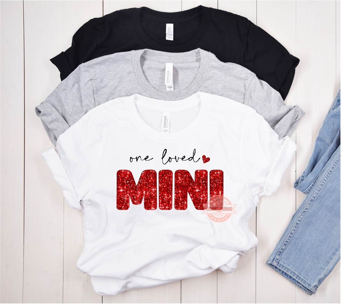 One Loved Mini Glitter PNG, Red Sequin Heart Mini Sublimation Shirt Design